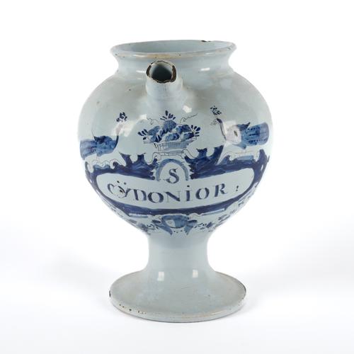 A DUTCH DELFT BLUE AND WHITE WET DRUG JAR
