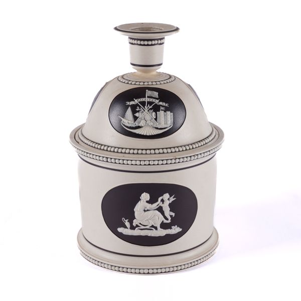 NELSON INTEREST; A FELSPATHIC TOBACCO JAR, COVER AND INNER LID (3)