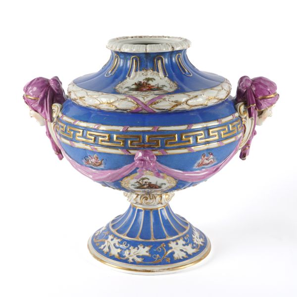 A BERLIN PORCELAIN BLUE-GROUND TWO-HANDLED VASE