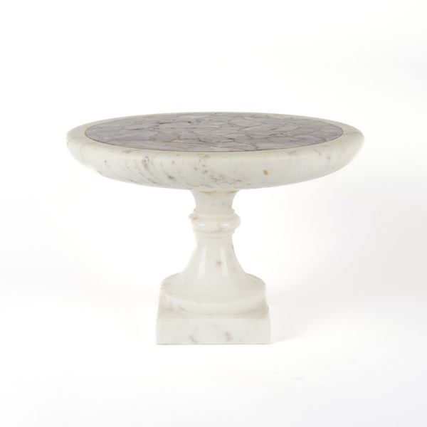 AN AMETHYST VENEERED AND WHITE MARBLE TAZZA