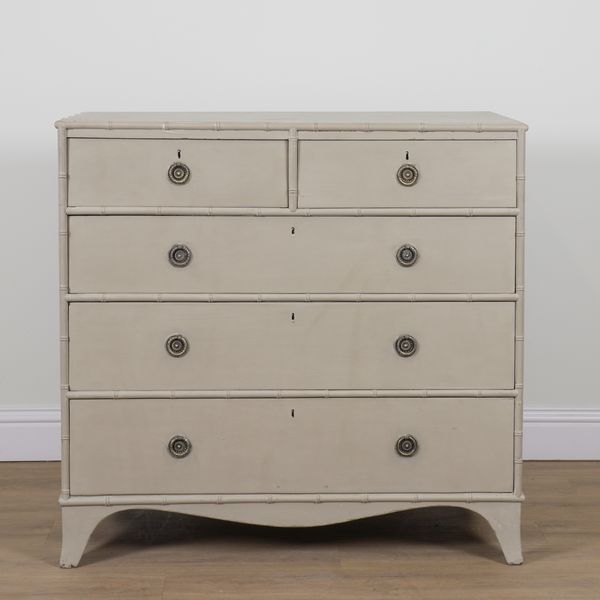 A 19TH CENTURY AND LATER GREY PAINTED FIVE DRAWER CHEST