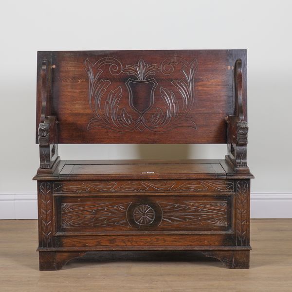 AN 18TH CENTURY STYLE OAK MONK'S BENCH