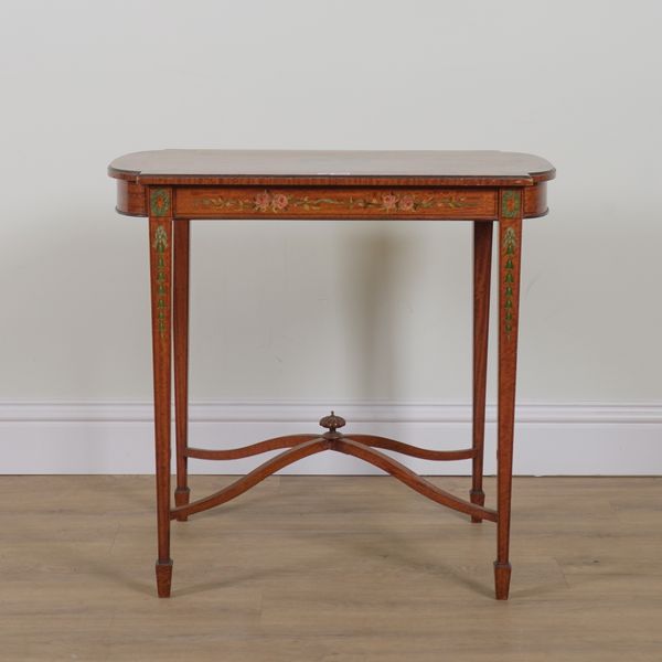 A 19TH CENTURY POLYCHROME PAINTED SATINWOOD SIDE TABLE