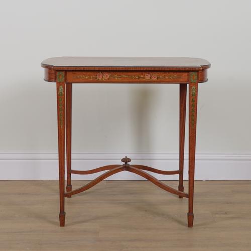 A 19TH CENTURY POLYCHROME PAINTED SATINWOOD SIDE TABLE