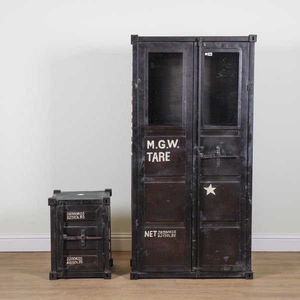 A 20TH CENTURY MILITARY STYLE PAINTED METAL LOCKER CABINET (2)