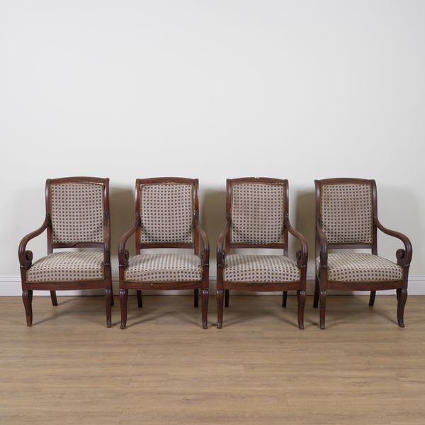 A SET OF FOUR CHARLES X FRENCH MAHOGANY OPEN ARMCHAIRS (4)