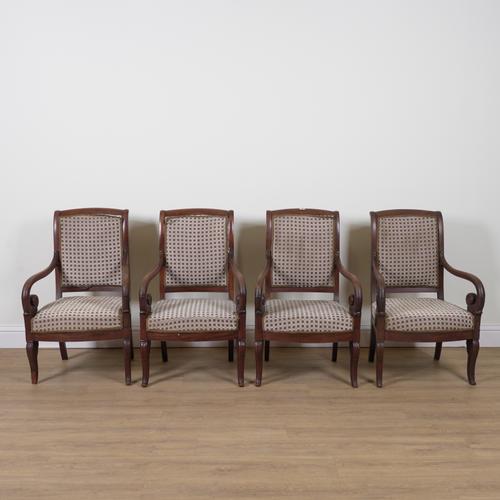 A SET OF FOUR CHARLES X FRENCH MAHOGANY OPEN ARMCHAIRS (4)
