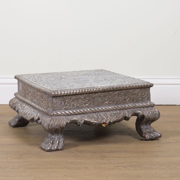 A 20TH CENTURY EASTERN WHITE METAL VENEERED SQUARE OCCASIONAL TABLE