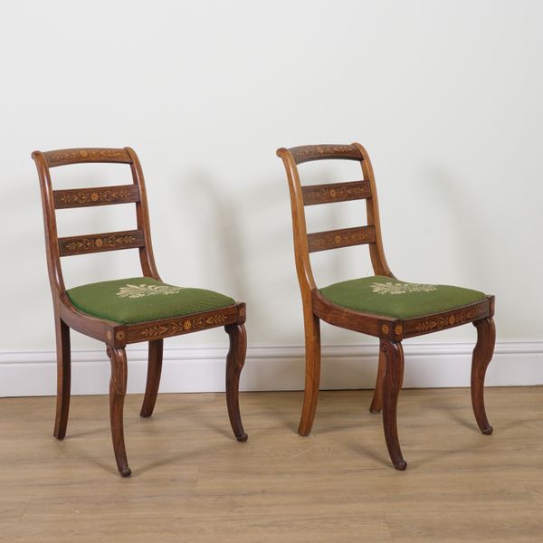 A PAIR OF CHARLES X STYLE INLAID ROSEWOOD SIDE CHAIRS (2)