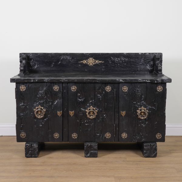 A 20TH CENTURY MOROCCAN STAINED PINE GALLERIED SIDEBOARD