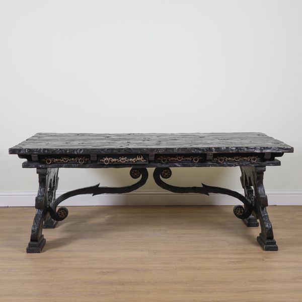 A 20TH CENTURY MOROCCAN STAINED PINE DINING TABLE