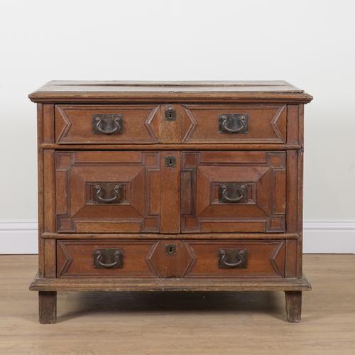 AN 18TH CENTURY AND LATER OAK CHEST OF DRAWERS