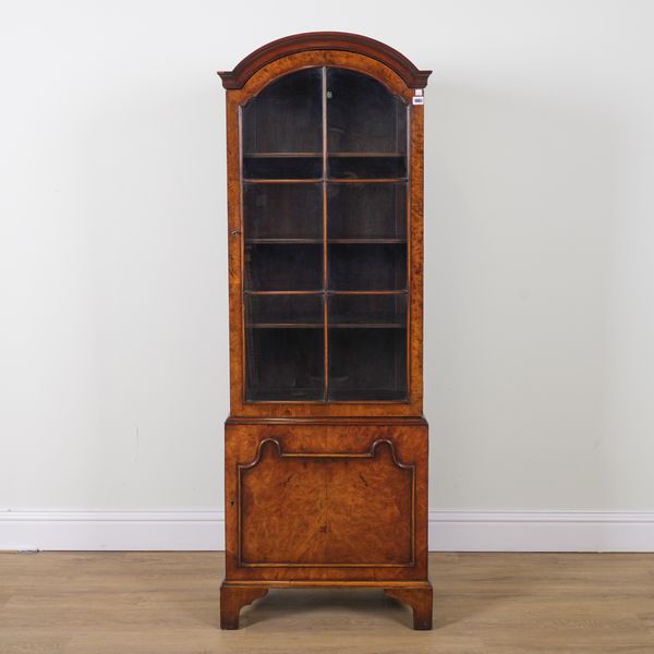 A QUEEN ANNE STYLE WALNUT SINGLE DOOR DISPLAY CABINET