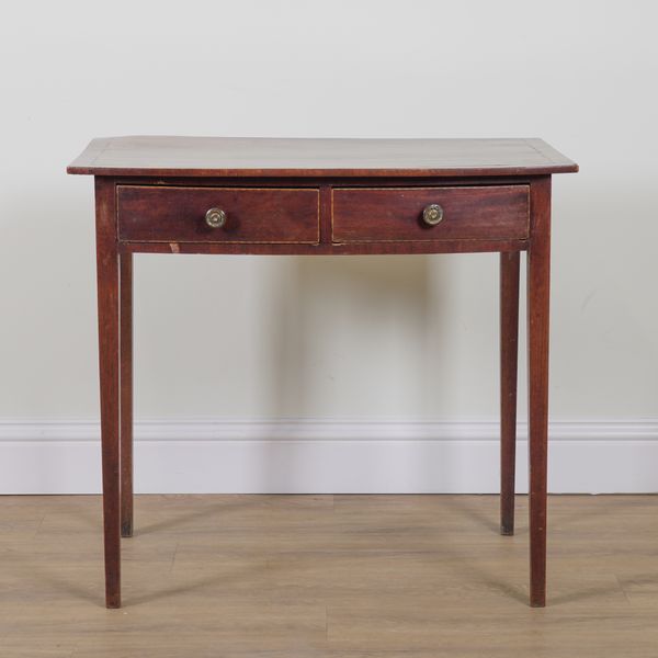 A GEORGE III MAHOGANY CROSS BANDED TWO DRAWER SIDE TABLE