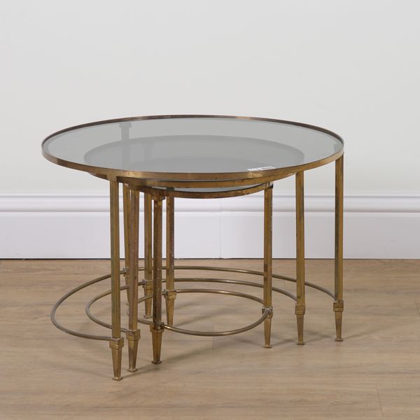 A NEST OF THREE 20TH CENTURY CIRCULAR LACQUERED BRASS OCCASIONAL TABLES (3)