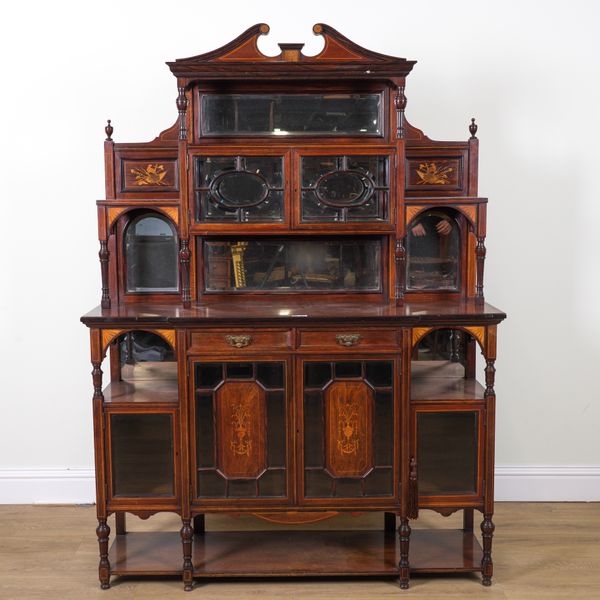 AN EDWARDIAN INLAID ROSEWOOD MIRROR BACK SIDE CABINET