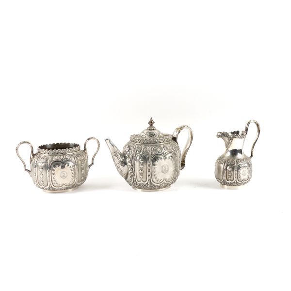 A VICTORIAN SILVER THREE PIECE TEA SET OF SCOTTISH MILITARY PRESENTATION INTEREST (3)