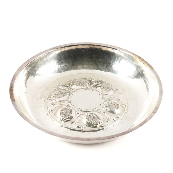 A SILVER PLATED ON COPPER CIRCULAR BOWL