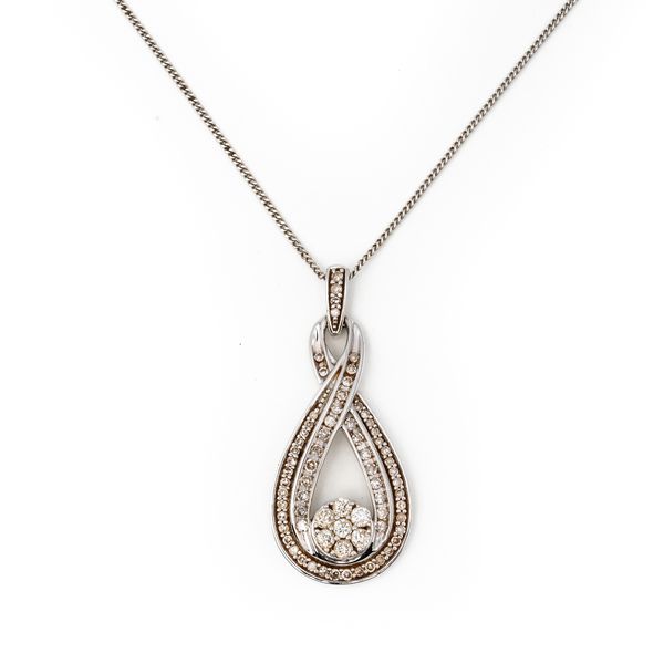 A WHITE GOLD AND DIAMOND DROP SHAPED PENDANT (2)