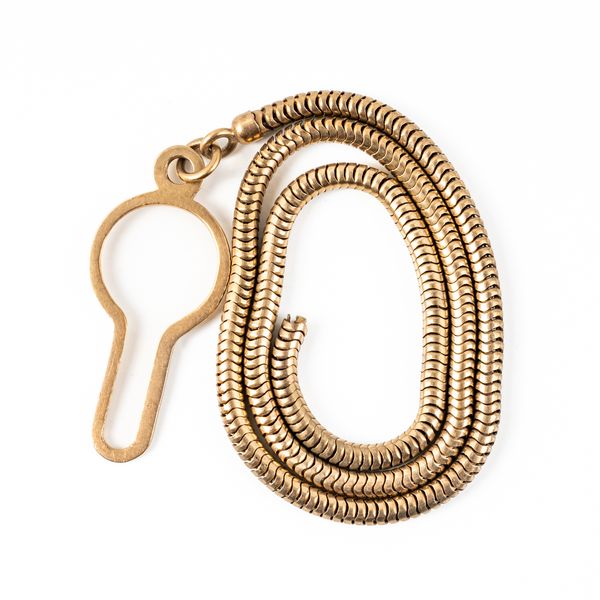 A GOLD BRAZIL LINK CHAIN WITH A BUTTON FITTING