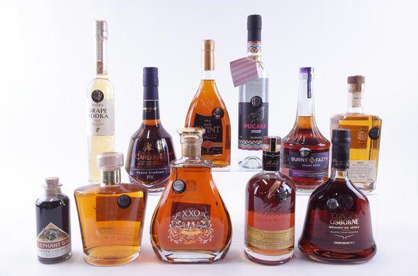 TEN BOTTLES BRANDY, ONE VODKA AND ONE COFFEE LIQUEUR