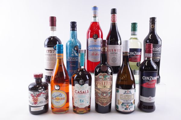 TWELVE BOTTLES VERMOUTH AND APERITIFS