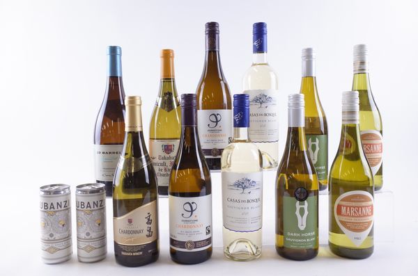 ELEVEN BOTTLES AND TWO CANS SOUTH AFRICAN, CHILEAN, AMERICAN AND JAPANESE WHITE WINE