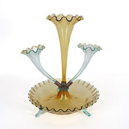A TINTED YELLOW AND BLUE GLASS EPERGNE