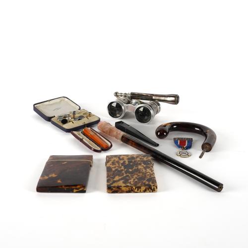 A ROSE QUARTZ AND FACET CUT ROCK CRYSTAL WALKING CANE HANDLE TOGETHER WITH VARIOUS OTHER ITEMS (QTY)