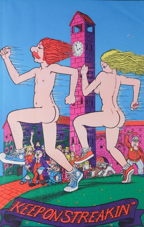 FOUR AMERICAN BLACKLIGHT POSTERS INCLUDING 'EASY RIDER’ , ‘KEEP ON TRUCKIN’, ‘KEEP ON STREAKIN’ AND ‘TRUCKIN’ MY BLUES AWAY’ (4)