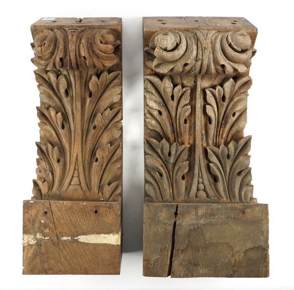 A PAIR OF ACANTHUS CARVED ARCHITECTURAL ELEMENTS (2)