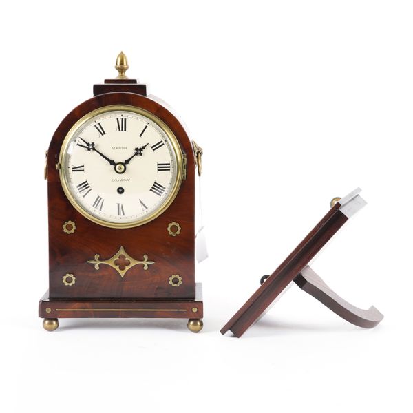 A VICTORIAN MAHOGANY BRASS INLAID BRACKET CLOCK WITH BRACKET (2)