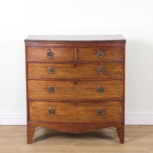 A 19TH CENTURY MAHOGANY BOWFRONT FIVE DRAWER CHEST