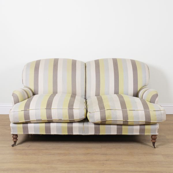 GEORGE SHERLOCK; A STRIPE UPHOLSTERED TWO SEAT SOFA