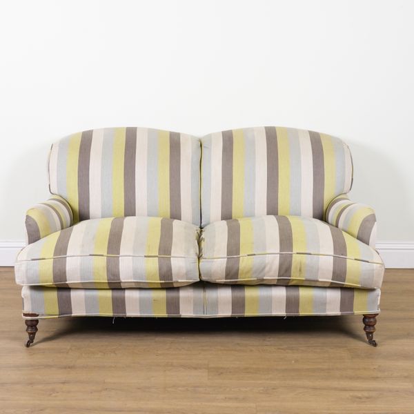 GEORGE SHERLOCK; A STRIPE UPHOLSTERED TWO SEAT SOFA