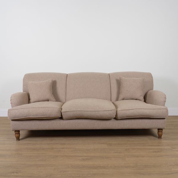 SOFAS & STUFF; A MODERN BEIGE UPHOLSTERED THREE SEAT SOFA