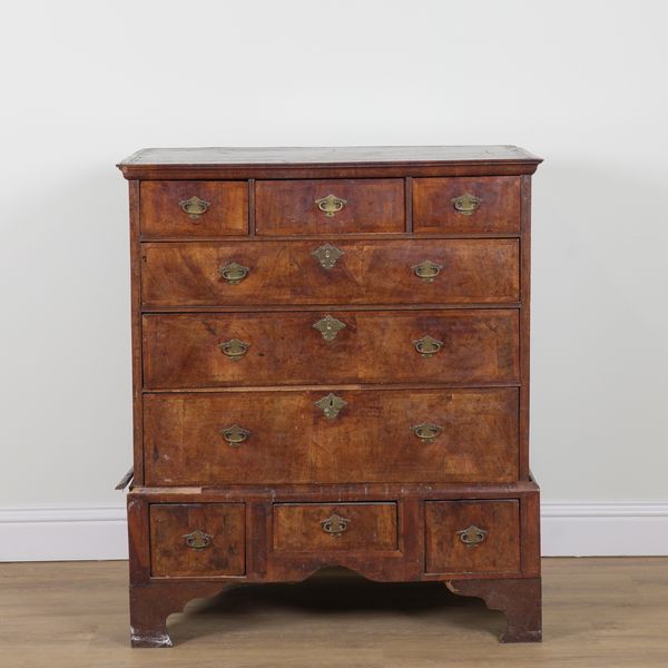 A MID 18TH CENTURY WALNUT NINE DRAWER CHEST ON STAND