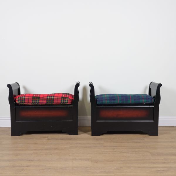 RALPH LAUREN; A PAIR OF 20TH CENTURY HARDWOOD WINDOW SEATS (2)