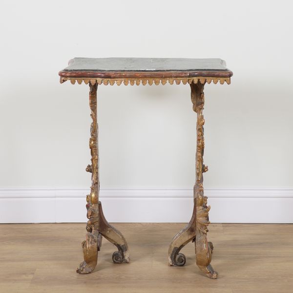 A 19TH CENTURY VENETIAN GILT WOOD SIDE TABLE