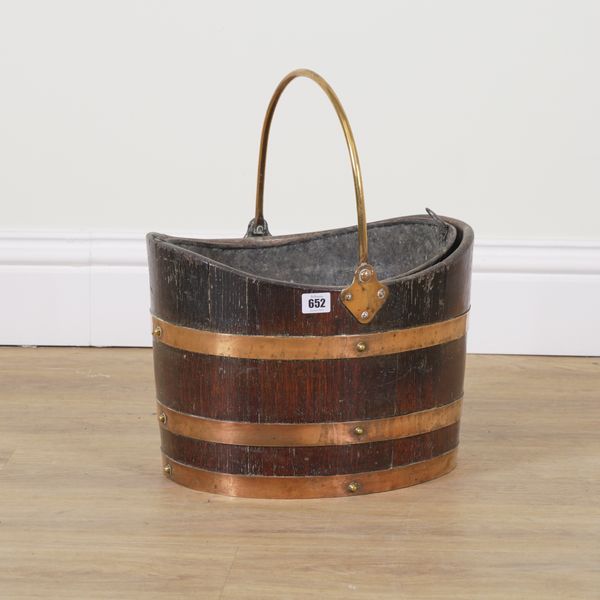 R.A.LISTER; A BRASS BOUND COOPERED COAL BUCKET