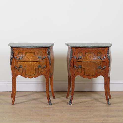 A PAIR OF LOUIS XV STYLE MARBLE TOP PETITE COMMODES (2)