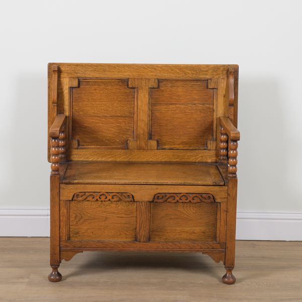 AN 18TH CENTURY STYLE OAK MONK'S BENCH