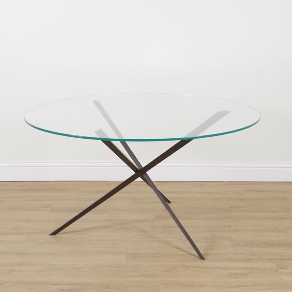 TOM FAULKNER; A MODERN CIRCULAR GLASS TOP KITCHEN TABLE