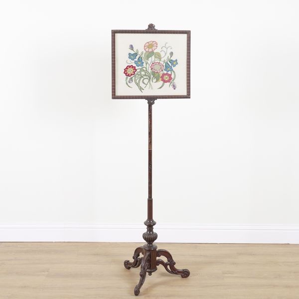 A VICTORIAN ROSEWOOD POLE SCREEN