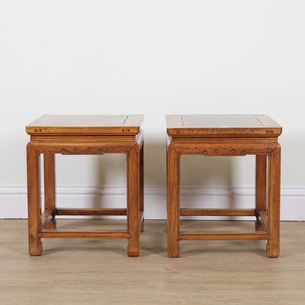 A PAIR OF LATE 19TH CENTURY CHINESE ELM SQUARE SIDE TABLES