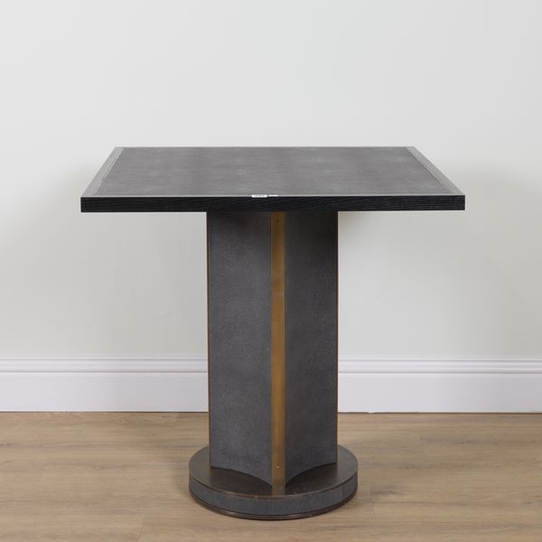 A MODERN BLACK PAINTED FAUX SHAGREEN BRASS MOUNTED SQUARE CENTRE TABLE