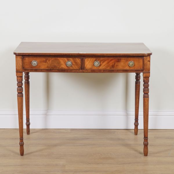 A REGENCY MAHOGANY TWO DRAWER SIDE TABLE