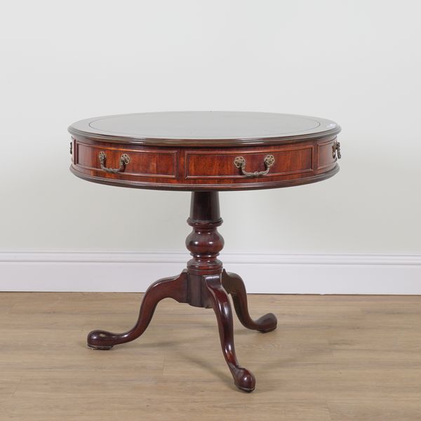 CENTURY FURNITURE; AN 18TH CENTURY STYLE HARDWOOD DRUM TABLE