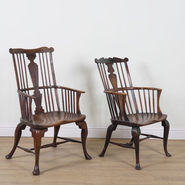 AN 18TH CENTURY AND LATER THAMES VALLEY COMB BACK ASH AND ELM WINDSOR CHAIR ANOTHER SIMILAR (2)