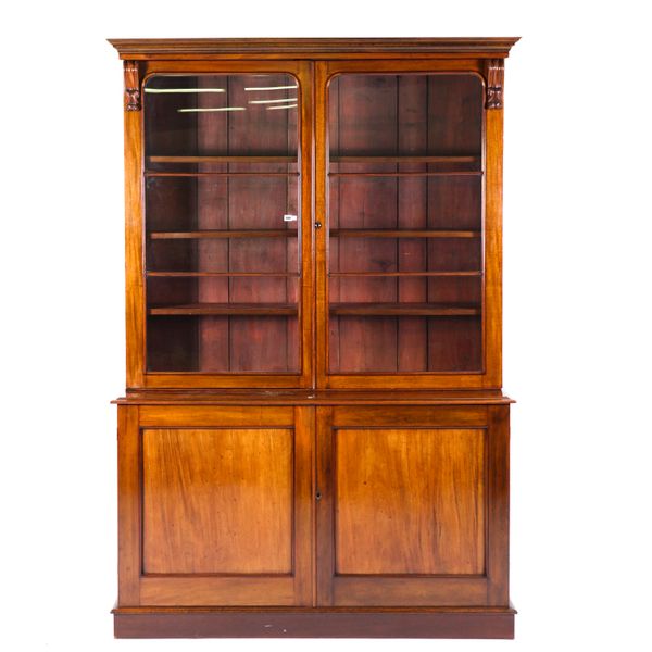 A 19TH CENTURY MAHOGANY DOUBLE HEIGHT DISPLAY CABINET CUPBOARD